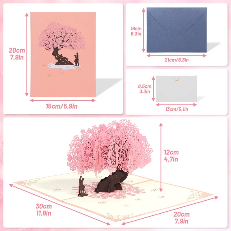 Shynek Cherry Blossom Pop Up Wedding Anniversary Card, 3D Love Card, Valentines Gift for Her, with Envelope and Blank Note - Image 3
