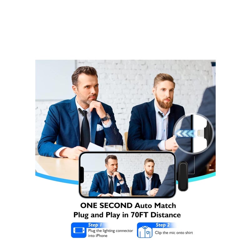 Zikra Wireless Lavalier Microphone, 2 Pack for iPhone iPad 7H Clip-on Lapel Microphone Wireless for Video Recording Vlogging, YouTube, Interview, with Charging Case, 3 Mode Denoise, 70ft - Image 5