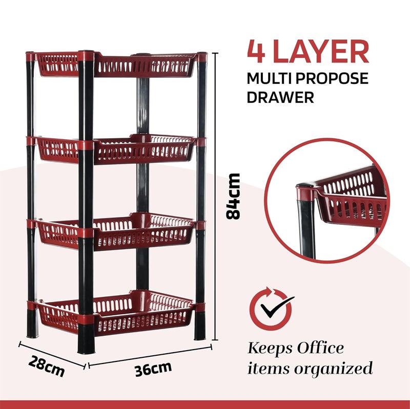 Kuber Industries Kuber Industries 4Tier Multipurpose Racks For Storage Kids Toy OrganizerUnder Wash Basin Office Storage cabinet Shelves Maroon  - Image 3