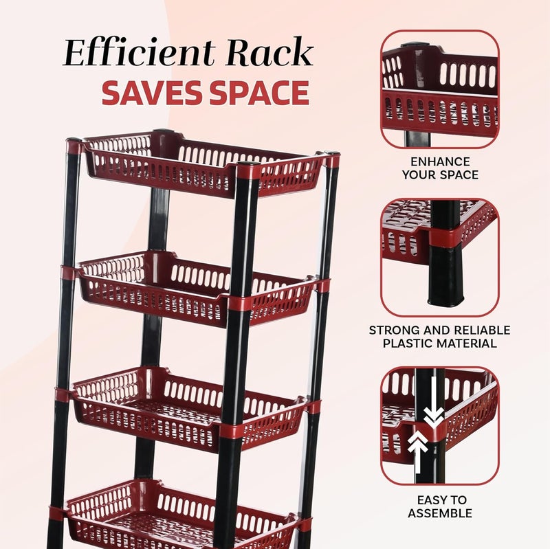 Kuber Industries Kuber Industries 4Tier Multipurpose Racks For Storage Kids Toy OrganizerUnder Wash Basin Office Storage cabinet Shelves Maroon  - Image 5