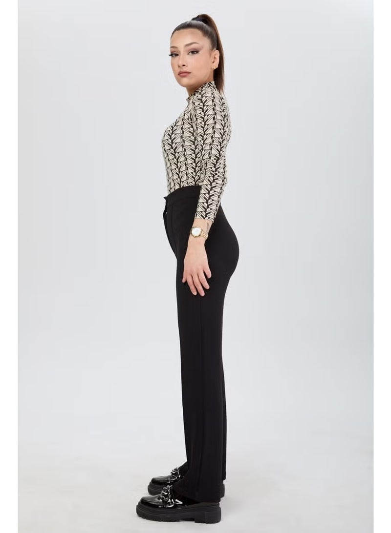 Tofisa 24127-BLACK High Waist Wide Leg Trousers - Image 3