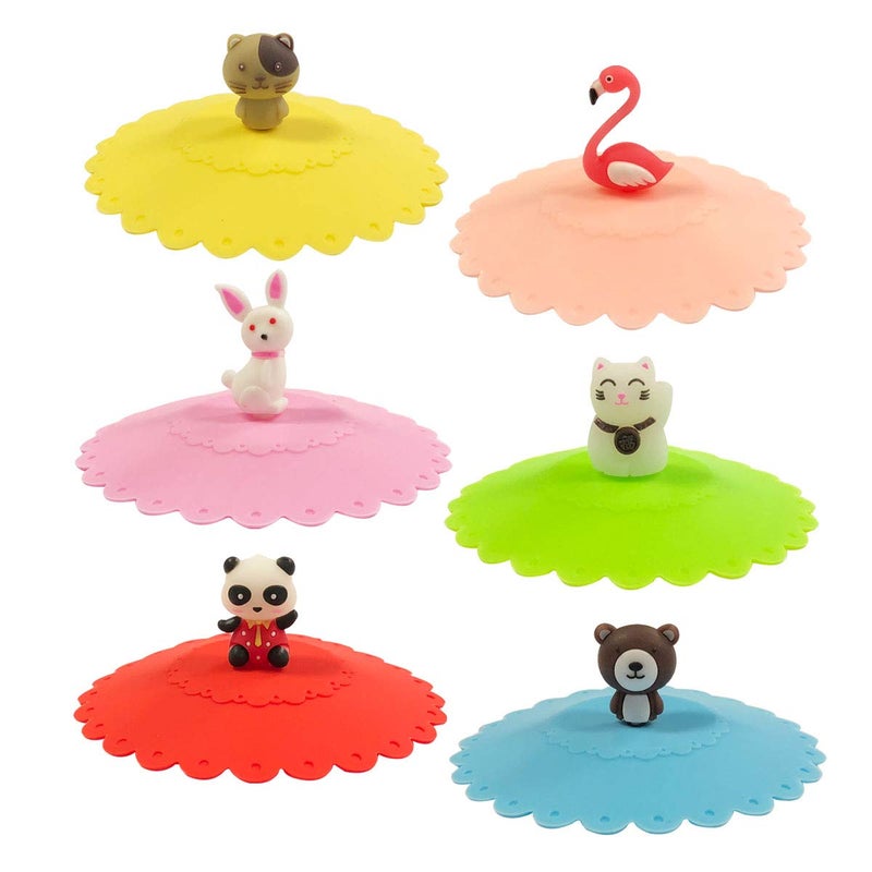 WrapablesÂ® Cute Animal Silicon Cup Lids, Anti-Dust Airtight Mug Covers for Hot and Cold Beverages (Set of 6) - Image 1