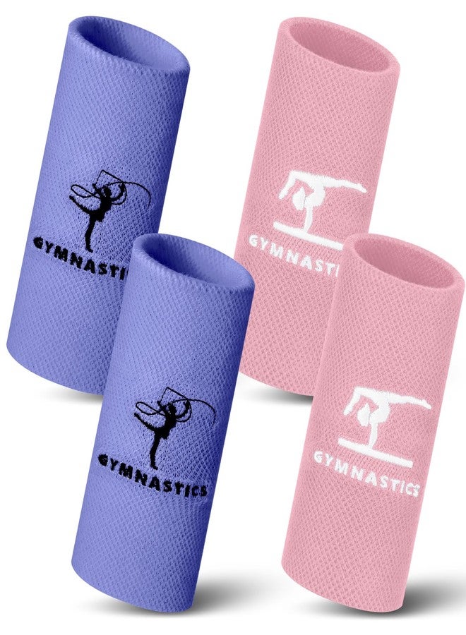 WinnerWhy 2 Pairs 5.25 Inch Gymnastics Wristbands for Grips Comfortable Cotton Wrist Bands Sweat Band Extra Lengthen Long Gymnastics Wrist Sweatbands for Female Gymnasts(Light Pink and Purple) - Image 1