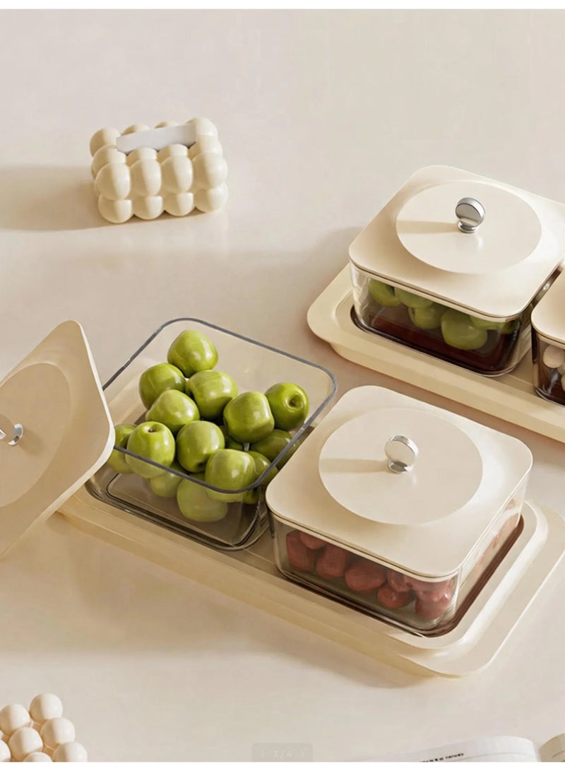 Vonqu Elegant Creamy White Serving Tray Set with 2 Lidded Nut Containers & Dessert Plates - Multi-Purpose Snack Organizer for Fruits, Nuts, Sweets | Ideal for Home Hospitality, Parties, Festive Gifts, Dates - Image 2