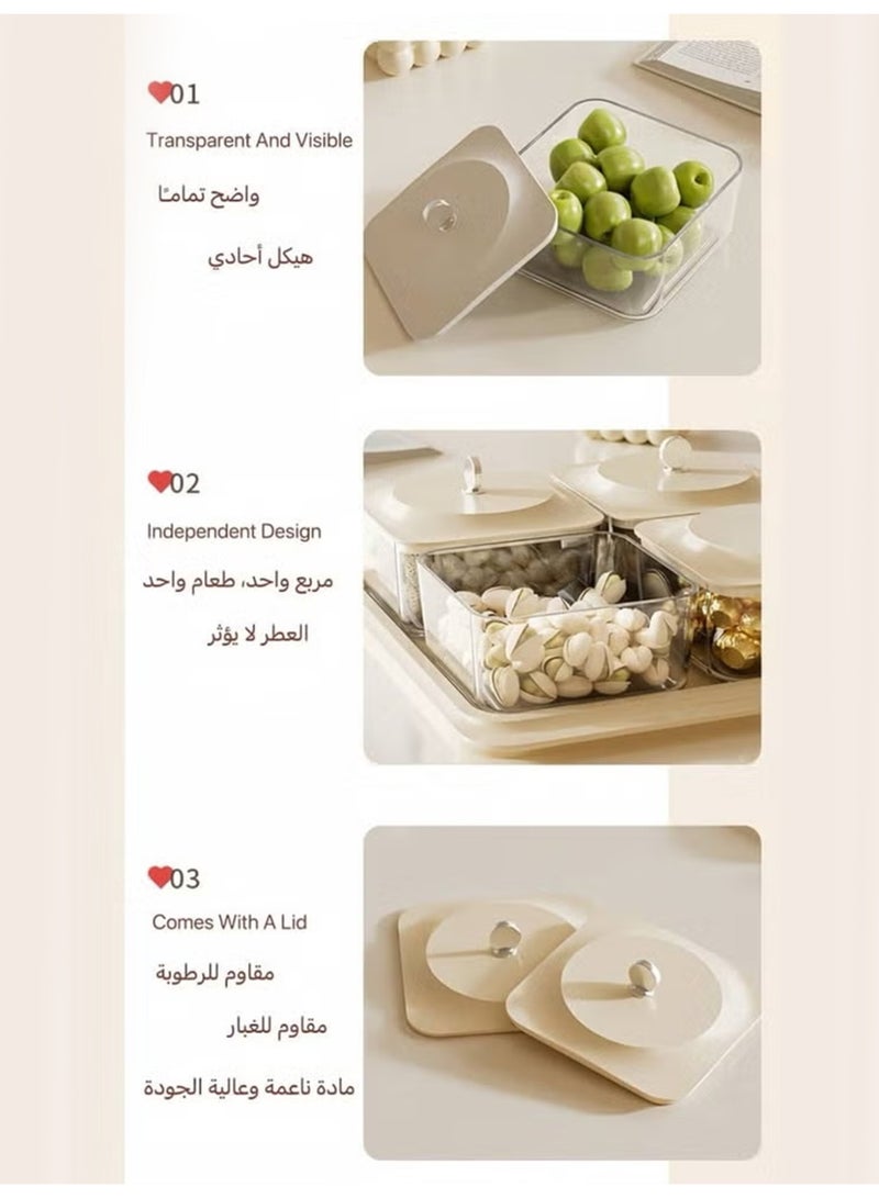 Vonqu Elegant Creamy White Serving Tray Set with 2 Lidded Nut Containers & Dessert Plates - Multi-Purpose Snack Organizer for Fruits, Nuts, Sweets | Ideal for Home Hospitality, Parties, Festive Gifts, Dates - Image 4