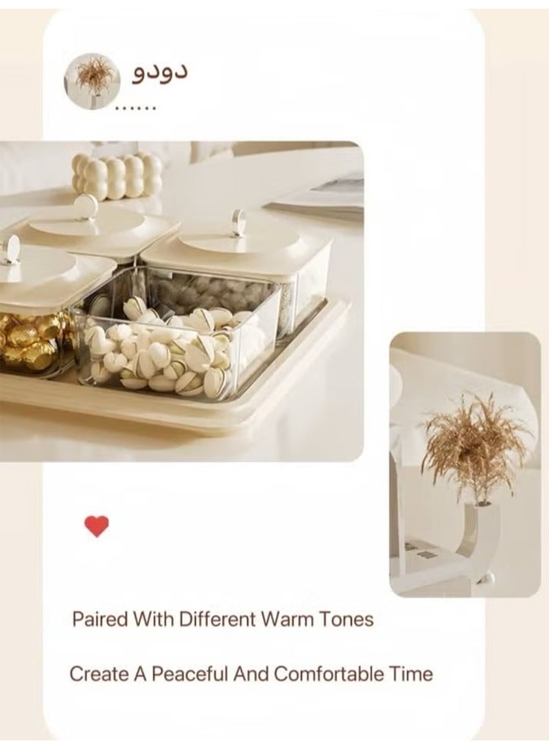 Vonqu Elegant Creamy White Serving Tray Set with 2 Lidded Nut Containers & Dessert Plates - Multi-Purpose Snack Organizer for Fruits, Nuts, Sweets | Ideal for Home Hospitality, Parties, Festive Gifts, Dates - Image 5