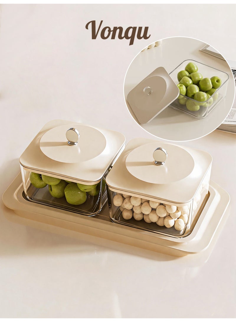 Vonqu Elegant Creamy White Serving Tray Set with 2 Lidded Nut Containers & Dessert Plates - Multi-Purpose Snack Organizer for Fruits, Nuts, Sweets | Ideal for Home Hospitality, Parties, Festive Gifts, Dates - Image 1