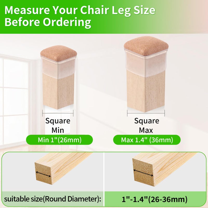 GAGUIUP 16Pcs Square Chair Leg Floor Protectors  Felt Furniture Pads For Hardwood Floors  Clear Silicone Chair Covers  Large Floor Protectors For Furniture Legs  No Scratches And Noise(Fit:1""-1.4"") - Image 5
