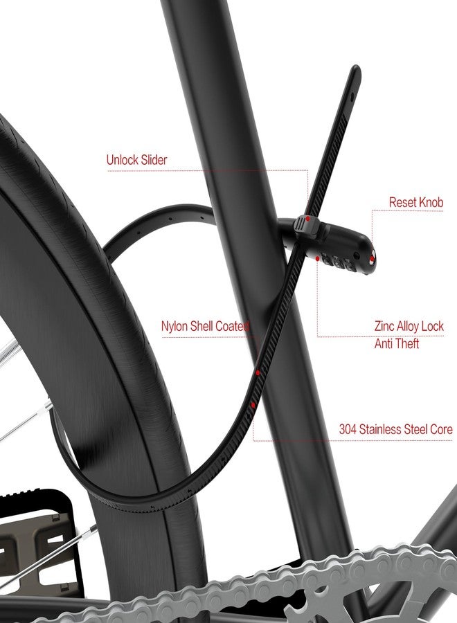 Venzio Adjustable Cable Zip Tie Lock, 3-Digit Combination Security Lock with 304 Stainless Steel Core for Bike, Helmet, Stroller, Luggage, Lightweight & Reusable (1Pack/Black) - Image 5