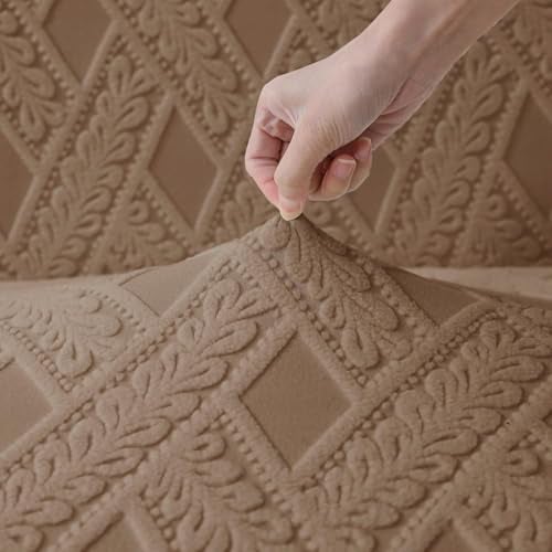 Styleys Elastic Chair Cover Stretch Removable Washable Short Jacquard Dining Chair Cover Protector Seat Slipcover (Pack of 4, Khaki, JCMC39) - Image 3