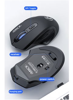 iMice Wireless Mouse, TYPE-C Rechargeable Wireless Mouse, Silent Office And Game Mouse, 3-Speed DPI Adjustment, Ergonomic Optical Portable Mouse For Laptops Android Windows Mac OS, Black  - Image 3