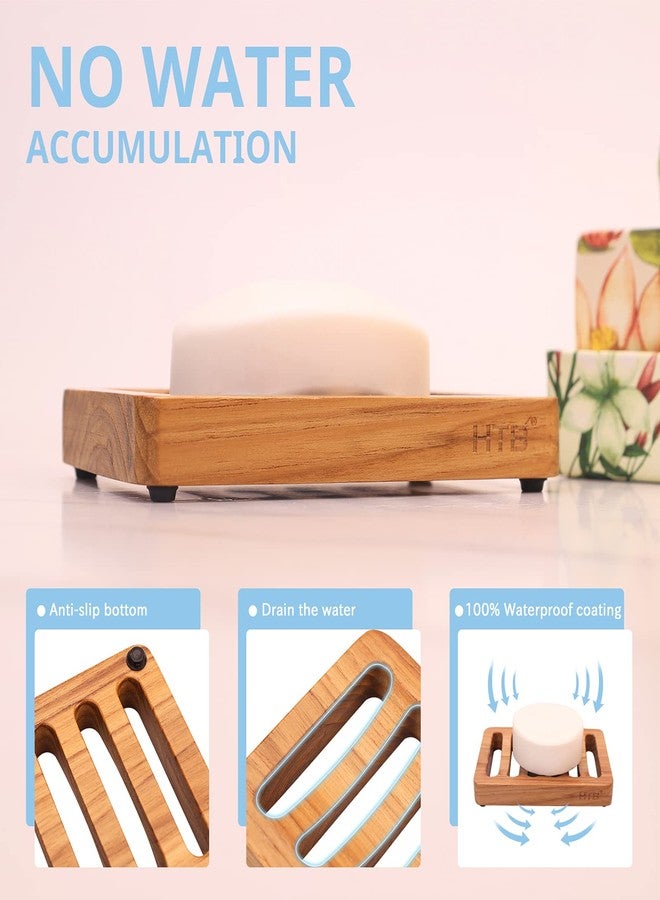 HTB Slotted Bar Soap Holder Teak Wood by HTB, Kitchen Wooden Sponge Holder, Self Draining Soap Dish for Shower, Sink, Bathroom, Bathtub, RV - Image 5