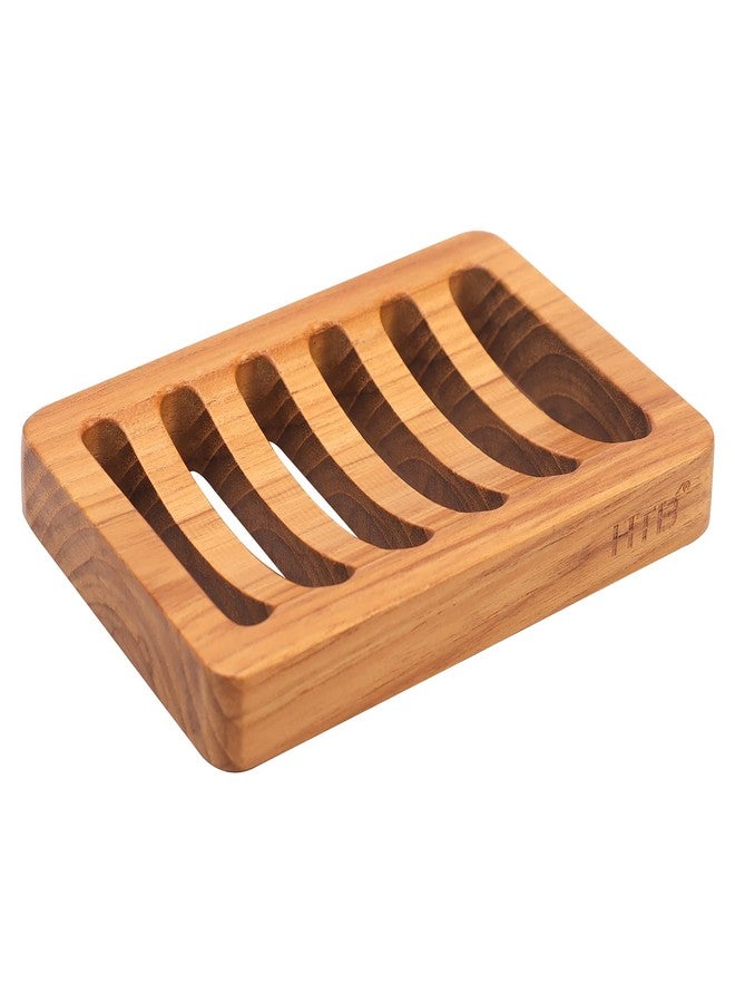 HTB Slotted Bar Soap Holder Teak Wood by HTB, Kitchen Wooden Sponge Holder, Self Draining Soap Dish for Shower, Sink, Bathroom, Bathtub, RV - Image 1