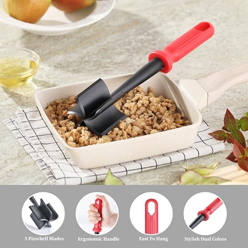 MONGSEW Meat Chopper, MONGSEW Heat Resistant Masher and Smasher for Meat and Hamburger, Ground Beef Smasher, Nylon Meat Spatula Chopper, Mix and Chop Kitchen Tool (Unique Double Colors) - Image 3