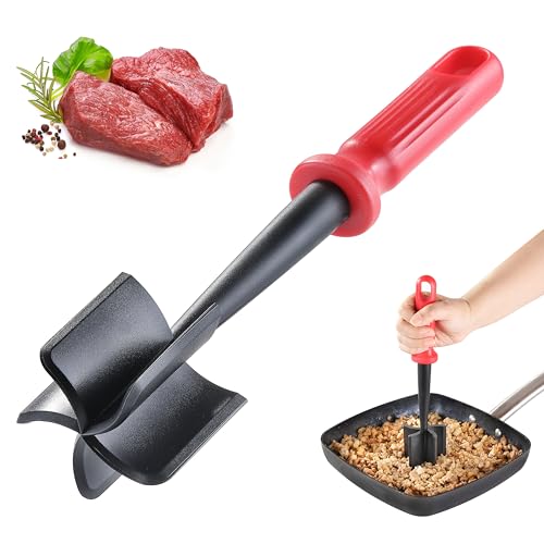 MONGSEW Meat Chopper, MONGSEW Heat Resistant Masher and Smasher for Meat and Hamburger, Ground Beef Smasher, Nylon Meat Spatula Chopper, Mix and Chop Kitchen Tool (Unique Double Colors) - Image 1