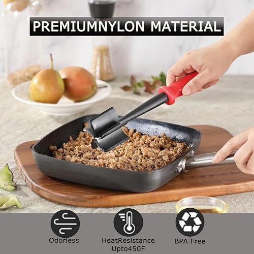 MONGSEW Meat Chopper, MONGSEW Heat Resistant Masher and Smasher for Meat and Hamburger, Ground Beef Smasher, Nylon Meat Spatula Chopper, Mix and Chop Kitchen Tool (Unique Double Colors) - Image 5