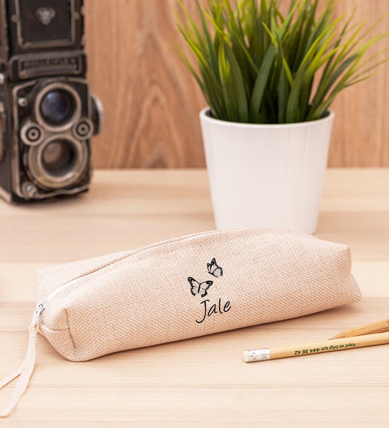 Hediye Dükkanı Gift Shop Personalized Butterflies Are Flying Named Linen Cloth Pencil Holder