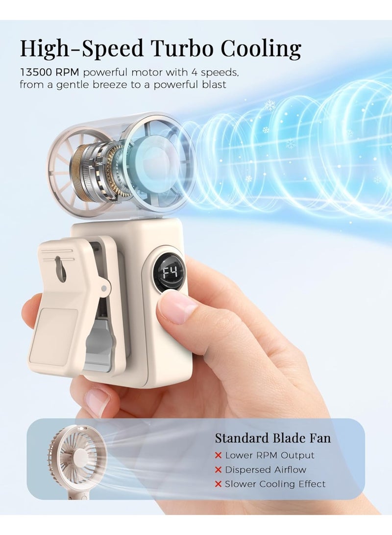 general Clip-On Portable Fan, 13500 RPM High-Speed Rechargeable Handheld Mini Fan, LED Display, 360° Rotating Detachable Clip, Stroller Fan for Baby, Travel Essentials, Summer Gifts for Women and Men - Image 3