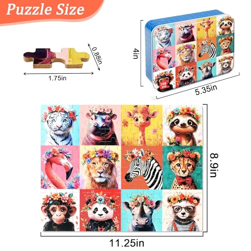 MZZOTOY Beautiful Wild Animals Puzzles for Kids Ages 48 100 Pieces Jigsaw Puzzles for Kids Ages 35 Puzzle for Girls and Boys Learning Educational Puzzles Toys in a Metal Box - Image 5
