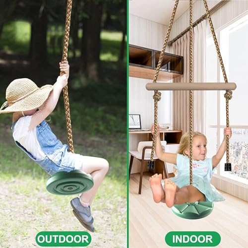 REZNOR Disc Swing for Kids, Swing Set Accessories, 7FT Height Adjustable Gym Monkey Bars, Tree Swing for Backyard, Green - Image 2