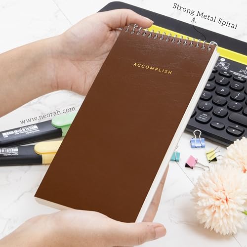 NEORAH—PETITE Daily To Do List Pad |128 Pages |20.0 x 10.0 cm | Daily + Hourly Split + Notes page| Durable Metal Spiral Desk Notepad + tear off sheets| Academics Planner, Office Work Planner(BROWN) - Image 2