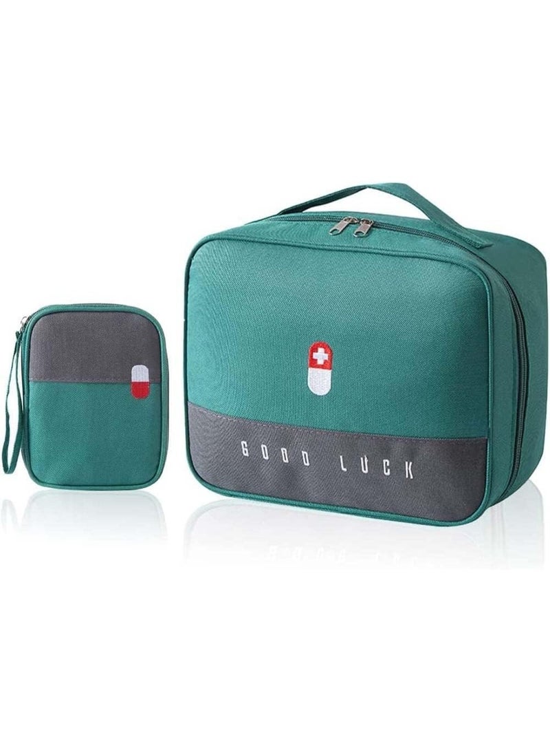 Bukela Empty First Aid Bags Travel Medical Supplies Cosmetic Organizer Insulated Medicine Bag Convenient Safety Kit Suit for Family Outdoors Hiking Camping Car Office Workplace Green(Mom Son Bag) - Image 1