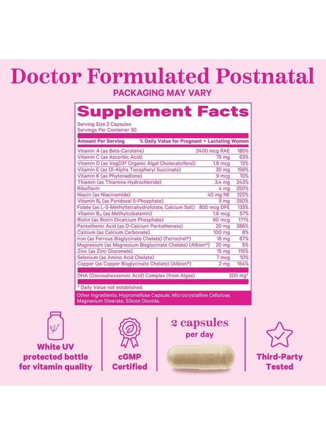 Pink Stork فيتامينات ما بعد الولادة الكاملة من بينك ستورك للنساء مع DHA نباتي، حديد، حمض الفوليك، وفيتامين B12، أساسيات التعافي بعد الولادة، مكمل يومي للأمهات المرضعات - إمداد لمدة 3 أشهر - Image 4
