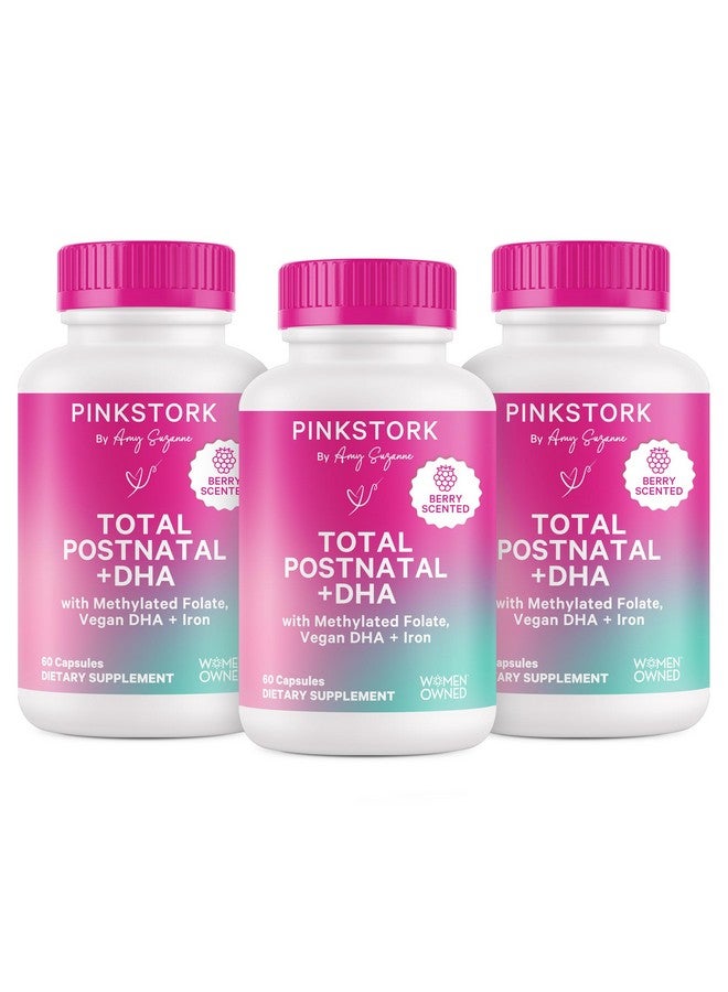 Pink Stork فيتامينات ما بعد الولادة الكاملة من بينك ستورك للنساء مع DHA نباتي، حديد، حمض الفوليك، وفيتامين B12، أساسيات التعافي بعد الولادة، مكمل يومي للأمهات المرضعات - إمداد لمدة 3 أشهر - Image 1
