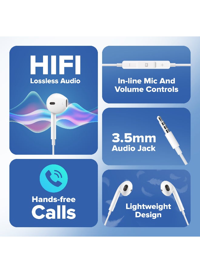 BRIZLER Wired In-Ear 3.5mm Earphones with Hi-Fi Audio, In-line Microphone, and Volume Control – White - Image 2