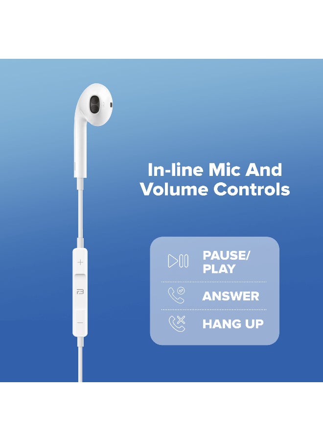 BRIZLER Wired In-Ear 3.5mm Earphones with Hi-Fi Audio, In-line Microphone, and Volume Control – White - Image 4