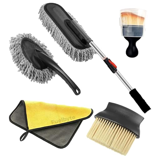 Fuelbyte Soft Microfiber Car Duster for Exterior & Interior with Extandable Handle, Car Wash Brush for Dusting, Car Cleaning Brush with Long Handle Microfiber Car Cleaning Cloth (5 Pcs) - Image 1