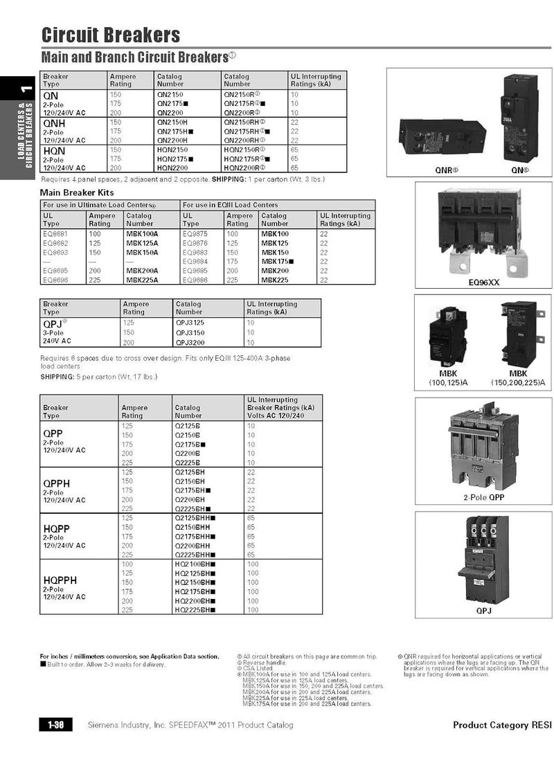 SIEMENS SIEMENS MBK100A 100Amp Main Circuit Breaker for Use in Ultimate Type Load Centers As Shown in The Image  - Image 2