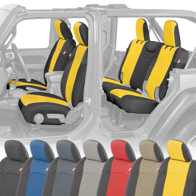 Diver Down Neoprene Seat Cover Set Fits Jeep JL Unlimited 4Door 20182026 Front and Back Seat Set Custom Fit Soft Padded Cushion Feel Without Jeep Logo Yellow wo Armrest