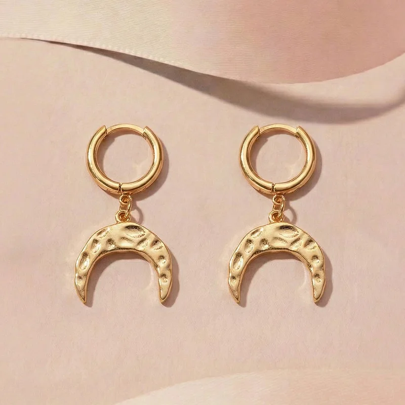 Palmonas 18K Gold Tone Plated Celeste Moon Charm Drop Earrings For Women - Waterproof & Anti-Tarnish
