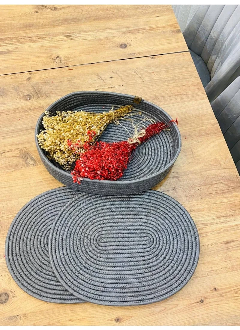 BDZ Deri BDZ Leather Wicker Jute Presentation Plate Coaster American Service Oval Service Plate and Basket 3 Pieces