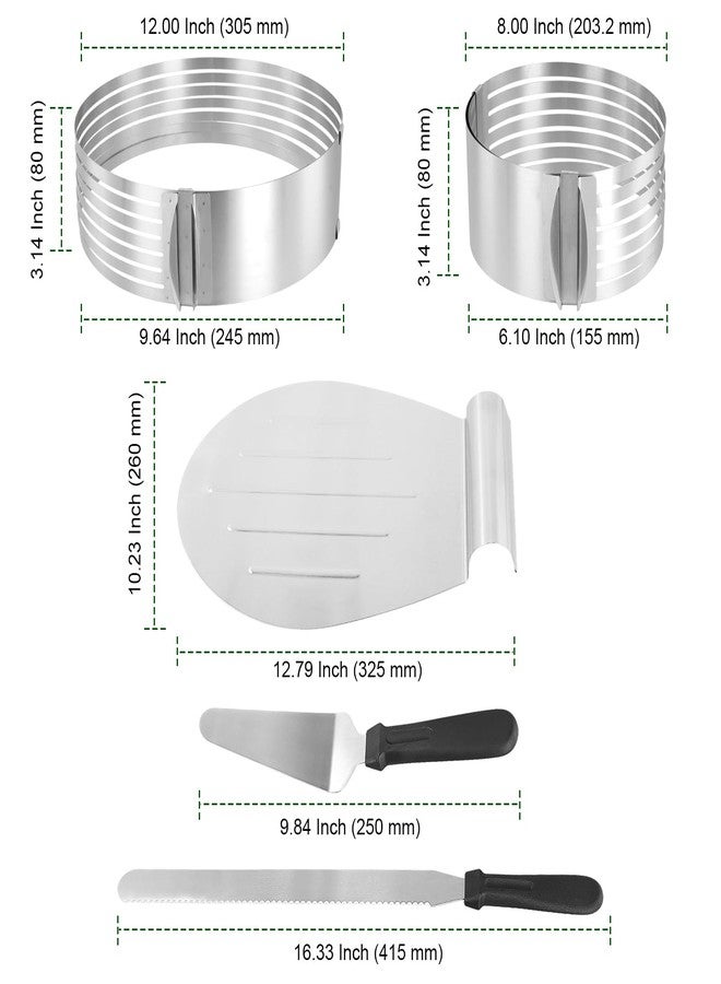 PINGEUI 5 PCS Cake Making Supplies Set, Cake Ring Mold 6 to12 Inch Adjustable Stainless Steel Cake Cutter Leveler, 7 Layer Cake Slicer Cutter - Image 2