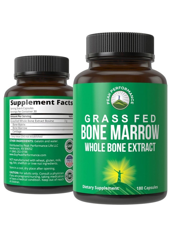 Peak Performance Grass Fed Bone Marrow - Whole Bone Extract Supplement 180 Capsules Superfood Pills Rich in Collagen, Vitamins, and Amino Acids. from Bone Matrix, Marrow, Cartilage. Ancestral Tablets - Image 1