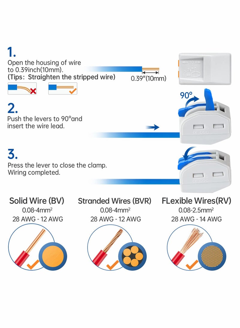 141Pcs Lever Wire Connectors, Compact Splicing Conductor Connector for Solid Stranded Flexible Wires 28-12 AWG (Blue) - Image 5
