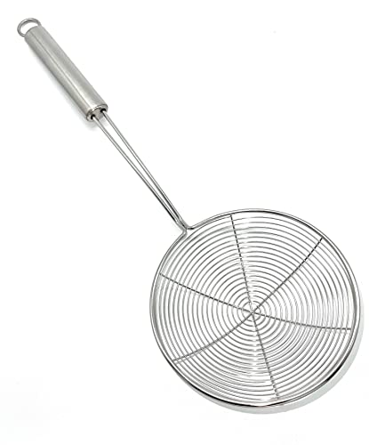 TIJAR Skimmer Oil Strainer Stainless Steel Ladle Wire Skimmer Spoon Spider Mesh Filter with Handle for Kitchen Frying Food Pasta Spaghetti Noodle 13 CM