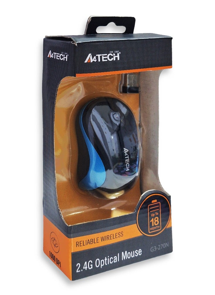 إيه 4 تيك - ماوس ميني لاسلكي لأجهزة الكمبيوتر المحمولة G3-270، 2.4 جيجا هرتز V-Track Mouse 1000 نقطة في البوصة، مسافة تصل إلى 10-15 متر، تتغير البطارية بهندسة موفرة للطاقة، بصري - Image 1