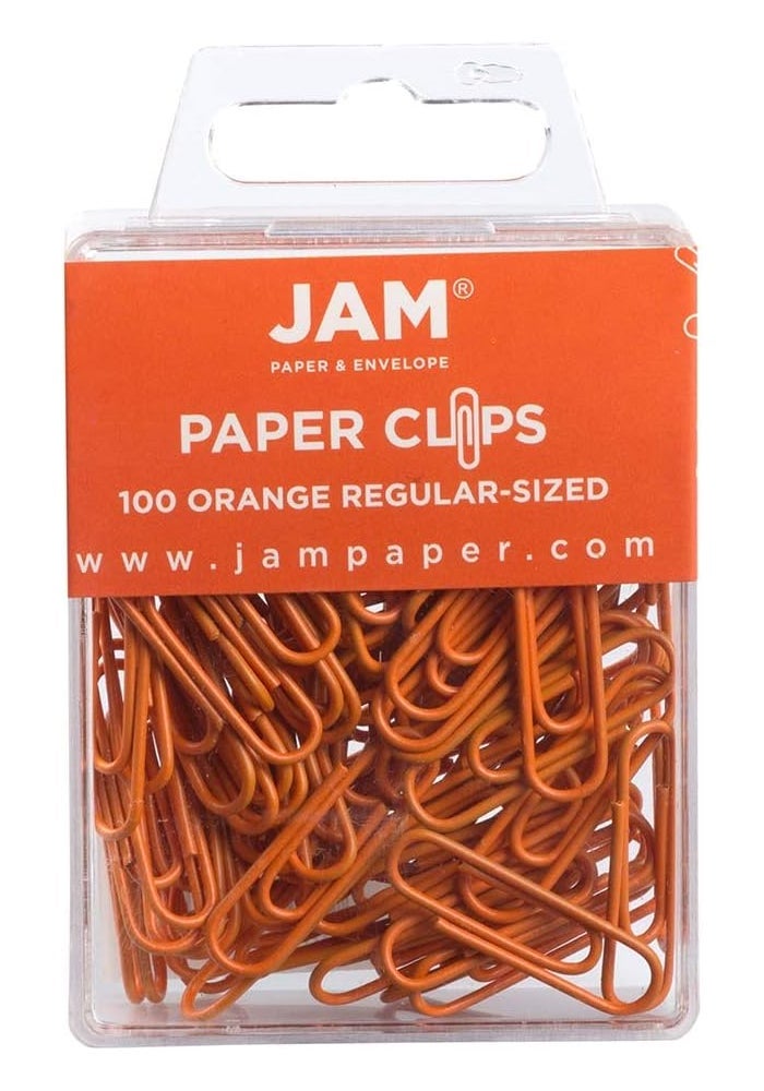 JAM PAPER Colorful Standard Paper Clips - Regular 1 Inch - Orange - 100 Count - Image 1