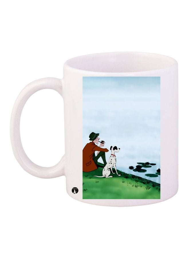 RYN Cartoon Printed Coffee Mug White/Blue/Green 11ounce