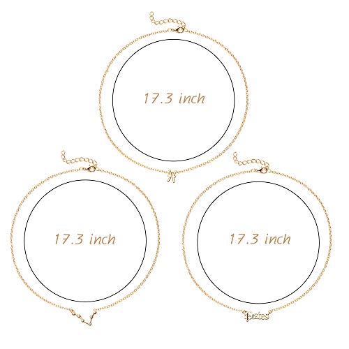 PANTIDE 3Pcs Pisces Zodiac Layer Necklaces for Women Retro 14K Gold Plated 12 Constellation Pendant Necklaces Exquisite Letter Horoscope Old English Zodiac Sign Necklace Jewelry Birthday Gift - Image 2