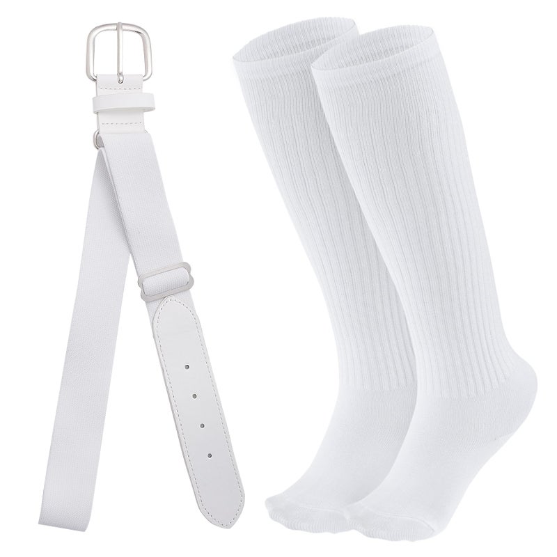 Dxhycc Youth Baseball Socks and Belt Combo Set Softball Baseball Socks and Elastic Waist Belt for Youth Boys Girls, White - Image 1