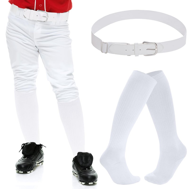Dxhycc Youth Baseball Socks and Belt Combo Set Softball Baseball Socks and Elastic Waist Belt for Youth Boys Girls, White - Image 4