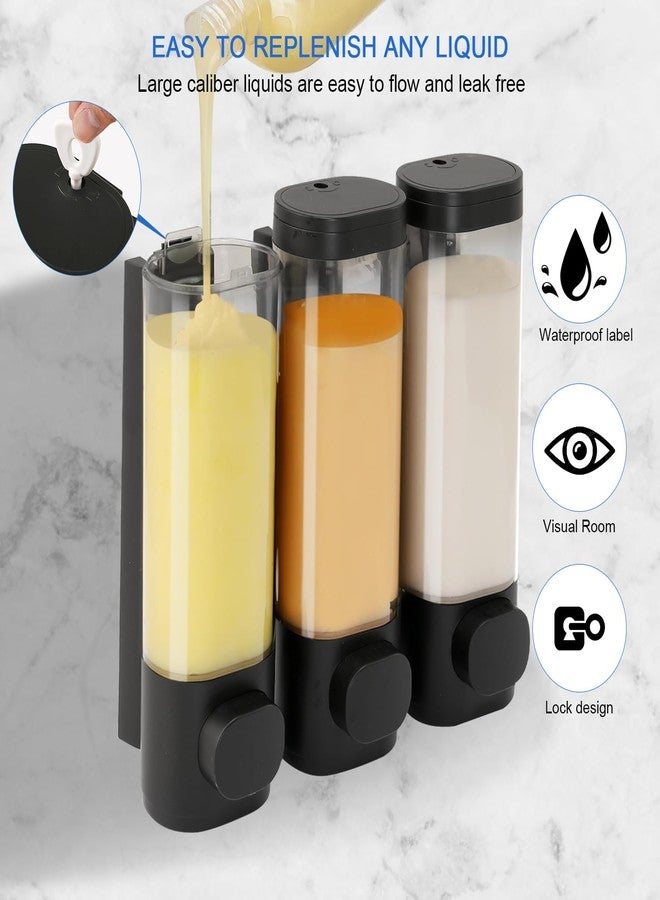Shower Soap Dispenser Wall Mounted Shampoo and Conditioner Dispenser No Drill 3 Chamber Large Capacity for Bathroom Hotel, Black - Image 4