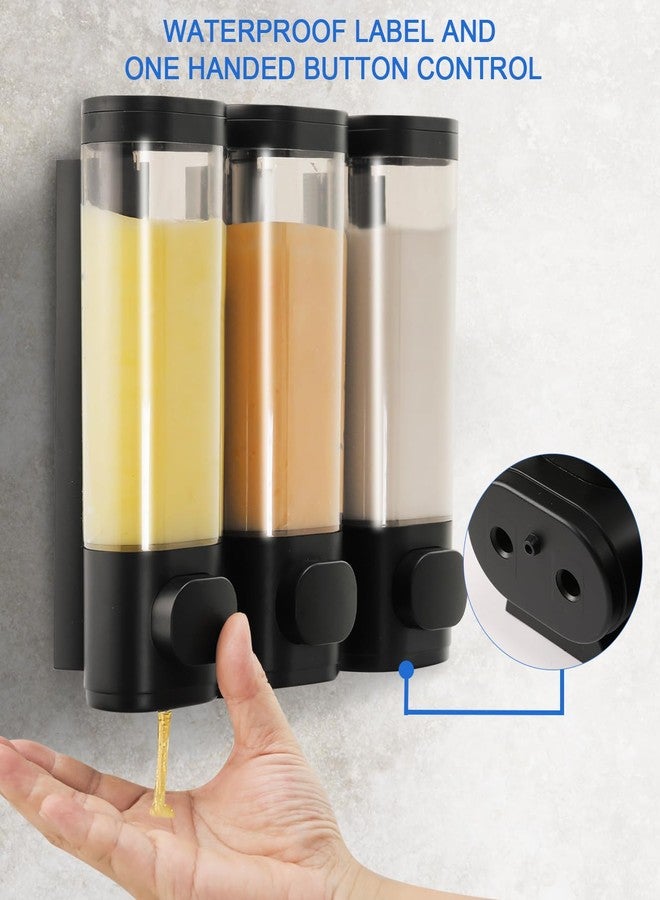Shower Soap Dispenser Wall Mounted Shampoo and Conditioner Dispenser No Drill 3 Chamber Large Capacity for Bathroom Hotel, Black - Image 3