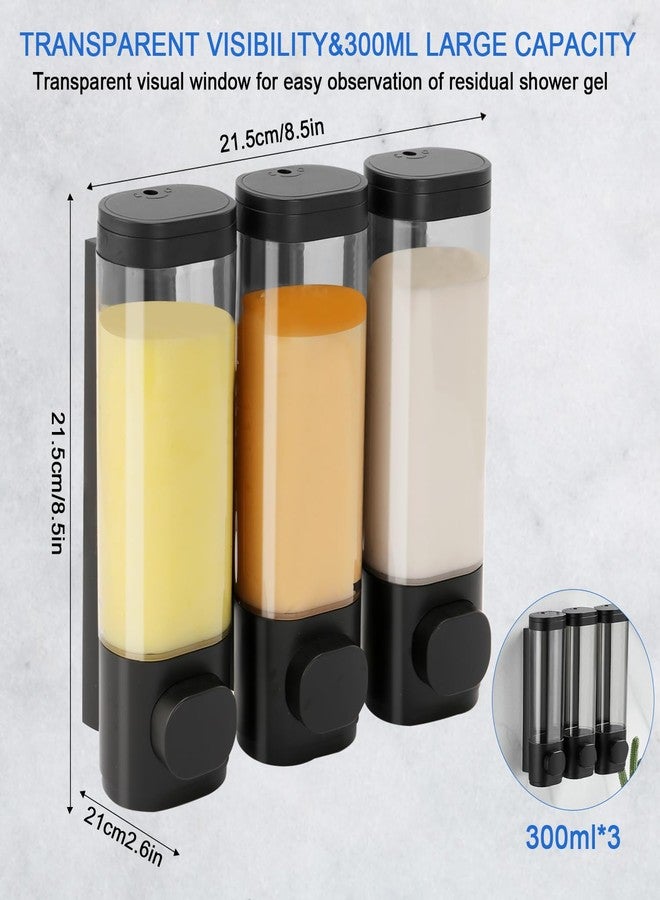 Shower Soap Dispenser Wall Mounted Shampoo and Conditioner Dispenser No Drill 3 Chamber Large Capacity for Bathroom Hotel, Black - Image 2