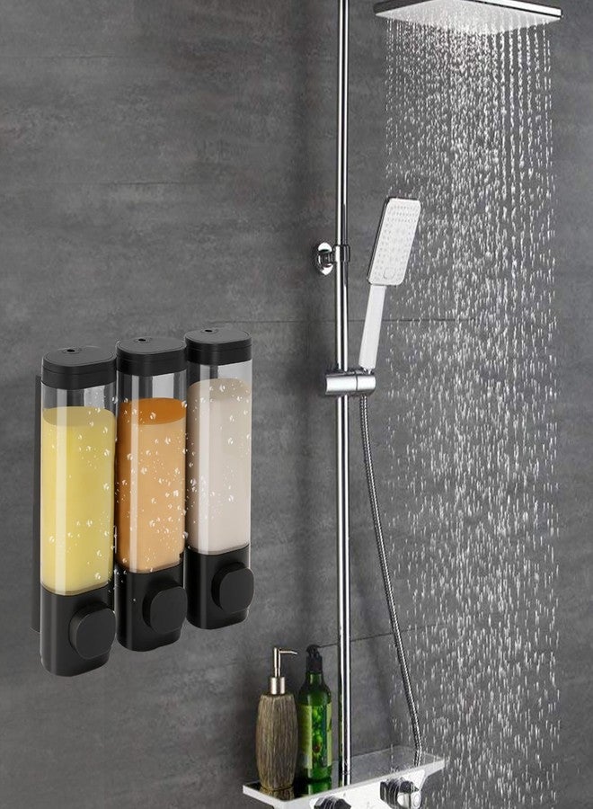 Shower Soap Dispenser Wall Mounted Shampoo and Conditioner Dispenser No Drill 3 Chamber Large Capacity for Bathroom Hotel, Black - Image 5