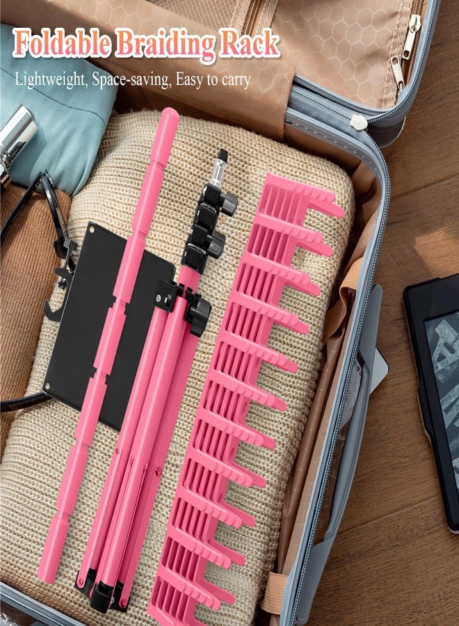 OLMRJKD Braiding Hair Rack with Tray, 144 Pegs Height Adjustable Braiding Rack, 2-side Hair Extension Holder Hanger, Hair Stand with Stylist Hair Braiding Tools for Hair Salon Home Traveling (Pink) - Image 5